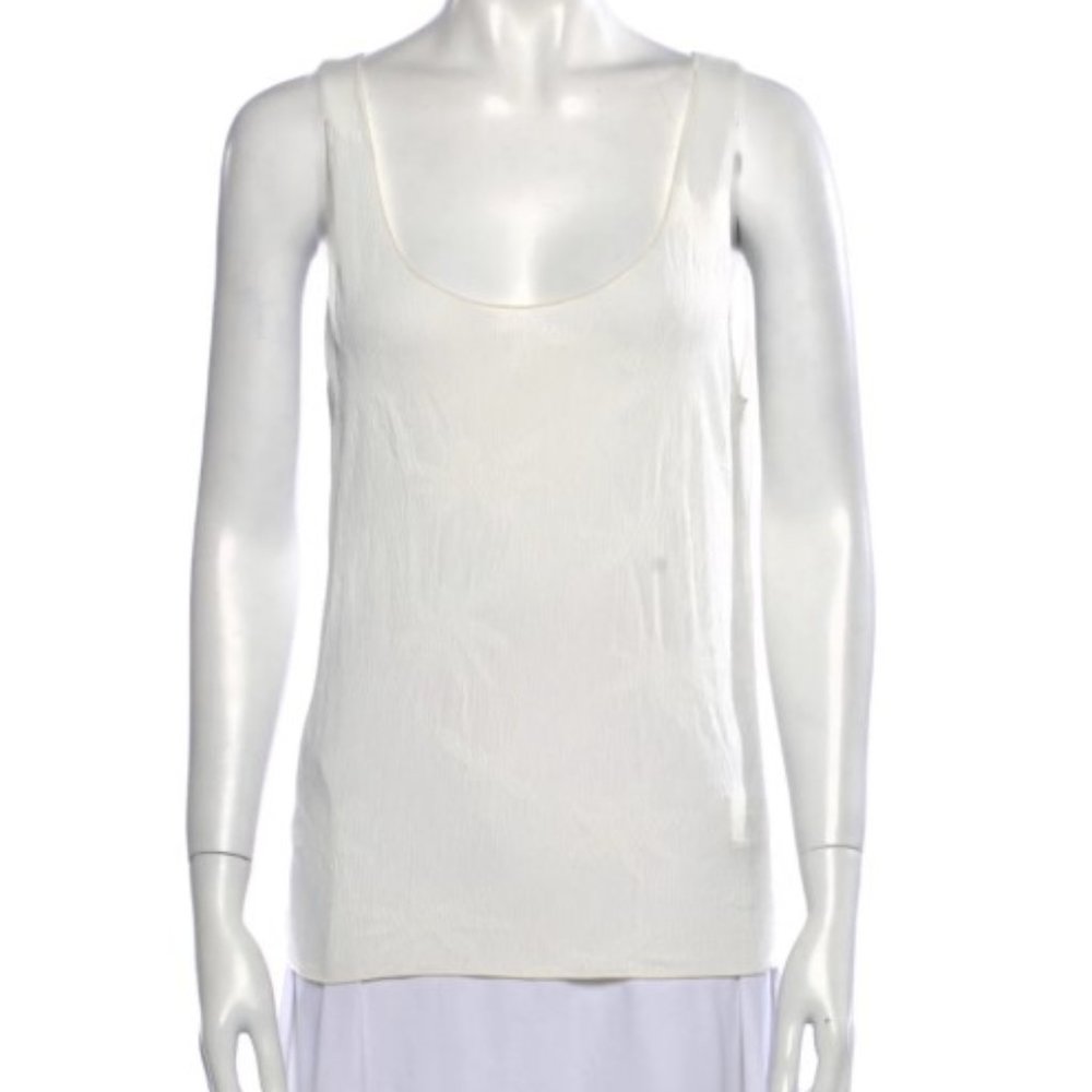 ARMANI COLLEZIONI White Scoop Neck Sleeveless Textured Crinkled Top Sz 10